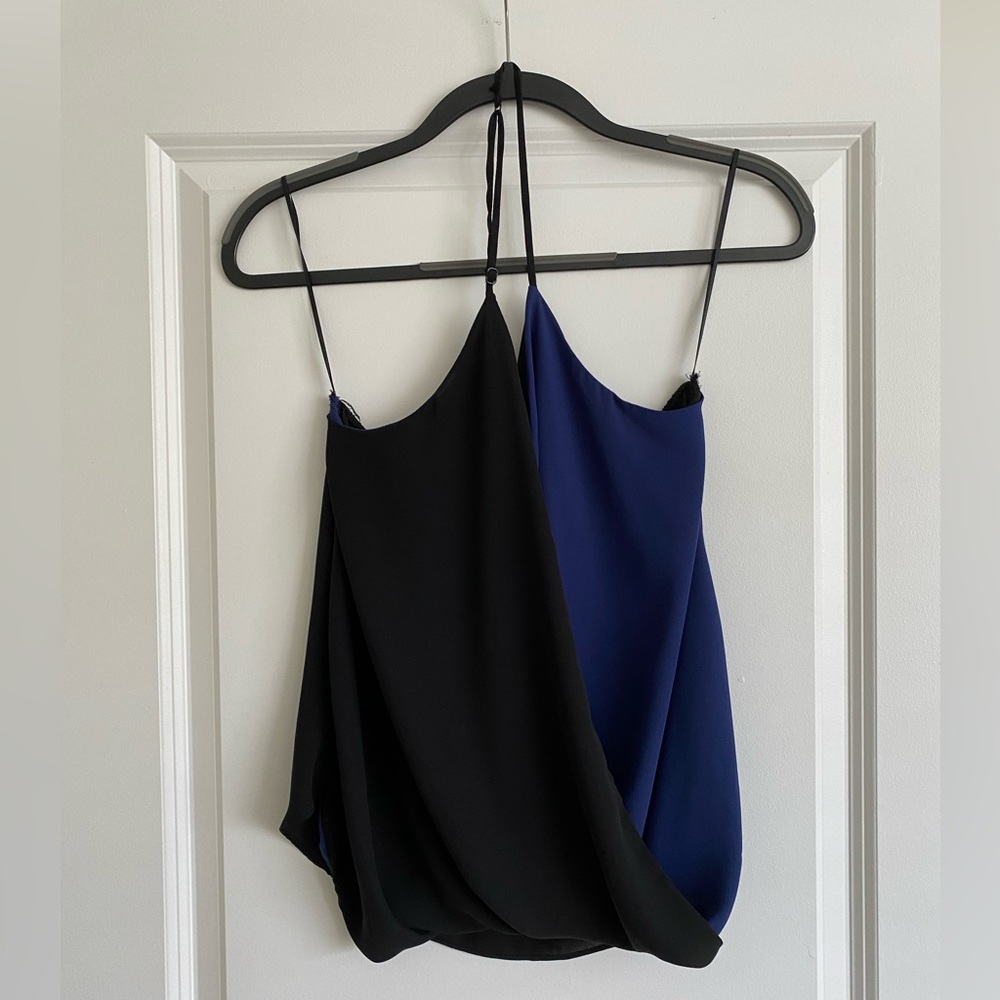 Black and blue halter top v-neck